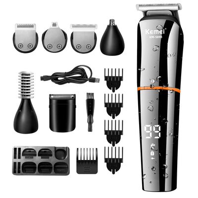 Kemei Waterproof 11 in 1 Men's Grooming Kit Electric Beard Trimmer Cordless Razor Hair Clippers Rechargeable Nose Trimmer