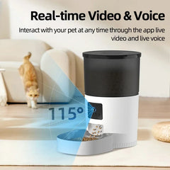 ROJECO-Automatic Cat Feeder with Camera Video, Pet Food Dispenser, Smart Voice Recorder, Remote Control Auto Feeder for Dog