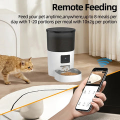 ROJECO-Automatic Cat Feeder with Camera Video, Pet Food Dispenser, Smart Voice Recorder, Remote Control Auto Feeder for Dog